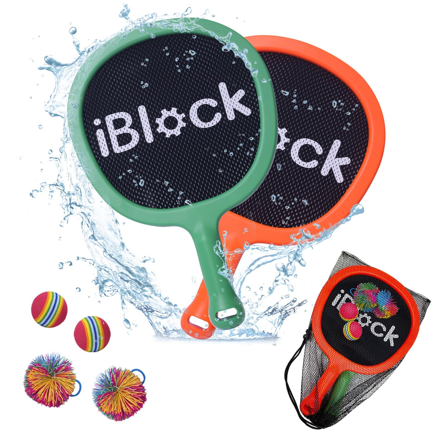 Smartwo Kids Racket Set, Outdoor Ball Games for Boys Girls, Lightweight Badminton Tennis Rackets for Beginners, Pool Beach Games Garden Games for Kids Outside, Orange & Green