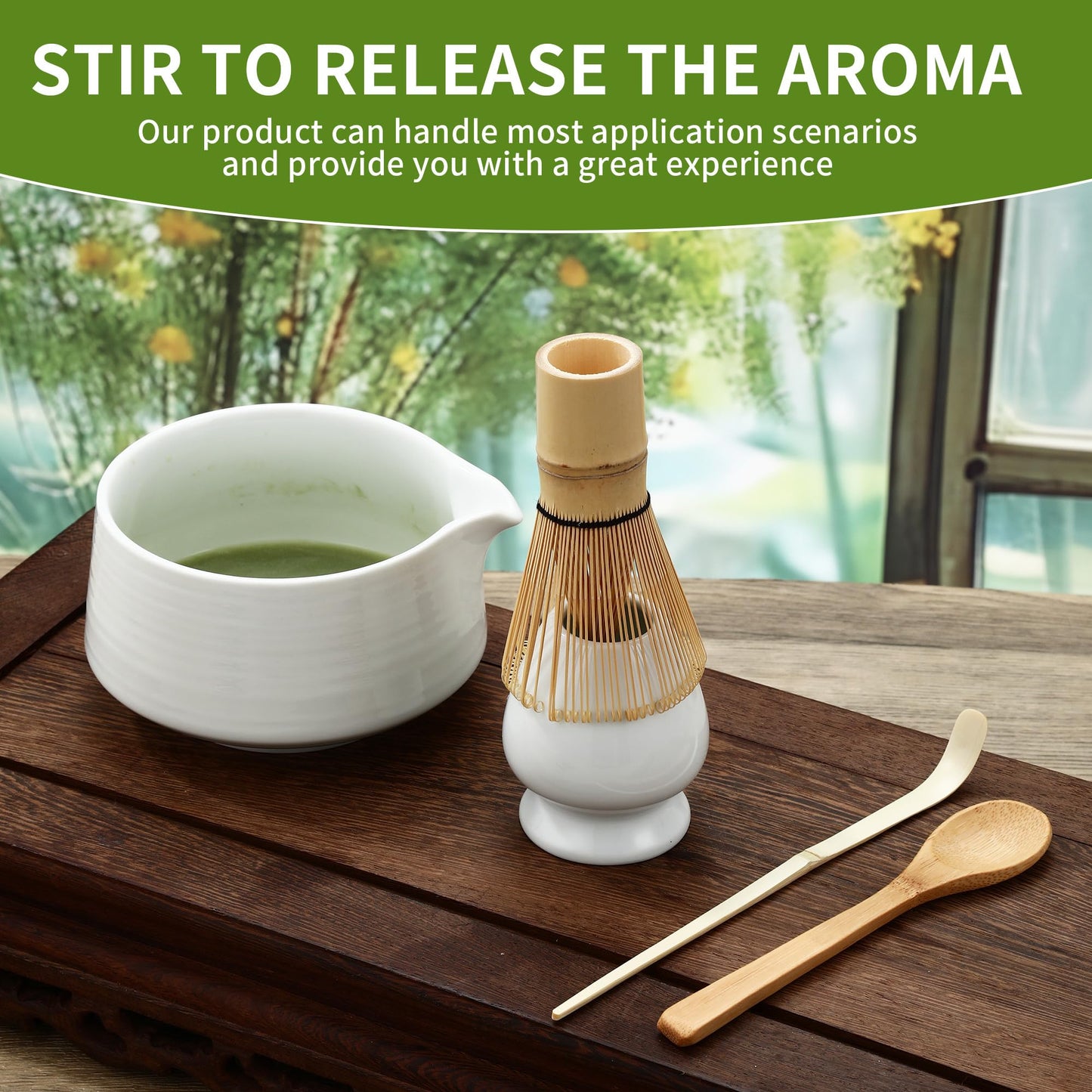 5 Piece Matcha Set Matcha Whisk Set Matcha Whisk Set for Home, Office, Tea Room, Matcha Lovers, White (White)