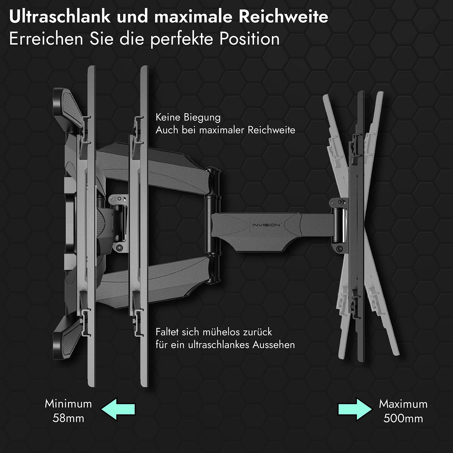 Invision TV wall mount for 37-75 inch screens, swivel tilt and extend TV bracket for flat and curved TVs, max weight 50kg, VESA 200x100mm to 600x400mm (DXL-DE-IA)