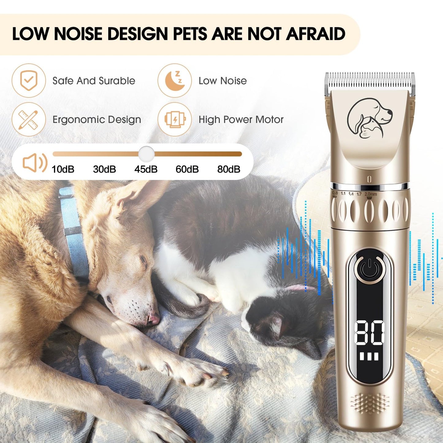 Journeyside Dog Clipper, Professional Dog Cat Clipper, Quiet Dog Clipper Thick Fur, Professional Dog Clipper with Ceramic Blades, LED Display, for Dogs and Cats