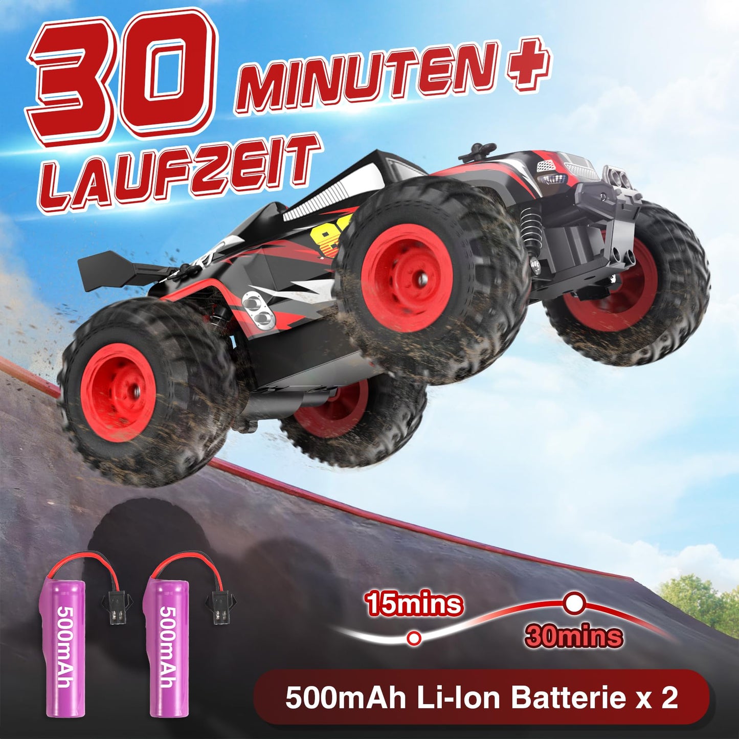 Fivejoy Remote Control Car for 3 4 5 6 7 8 years old, 20KM/H RC Off-Road Car, 2WD All Terrain 2.4GHz RC Truck with 2 batteries, Car Toy for 3 4 5 6 7 8 boys, Toy Gift for Kids.