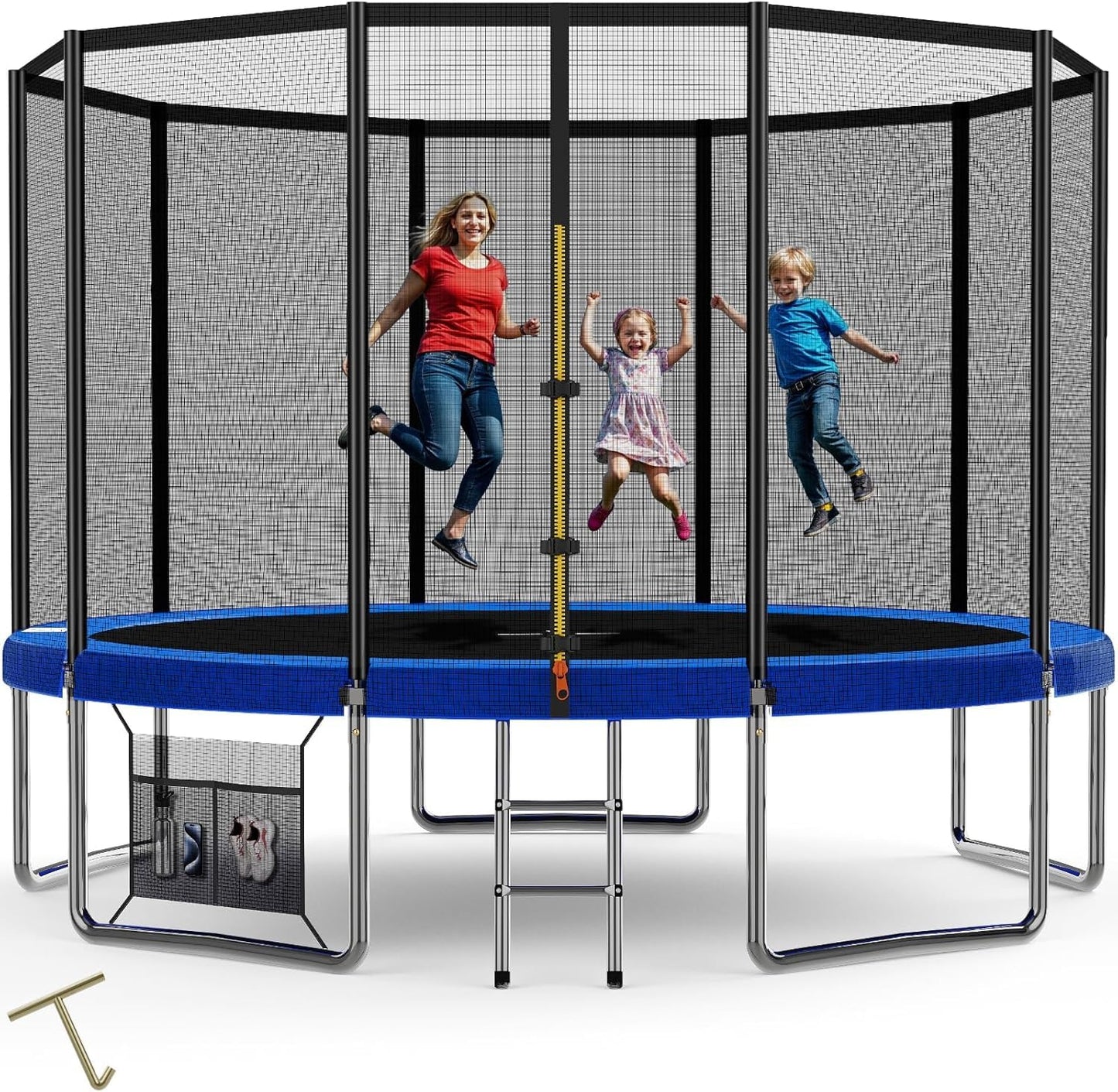 Devoko Trampoline Outdoor Ø 183/228/305/366/427 cm Indoor Trampoline Kids Garden Trampolines, Complete Set with Shoe Net, Ladder, Edge Cover, Safety Net, Weight Capacity 150 kg (Blue)