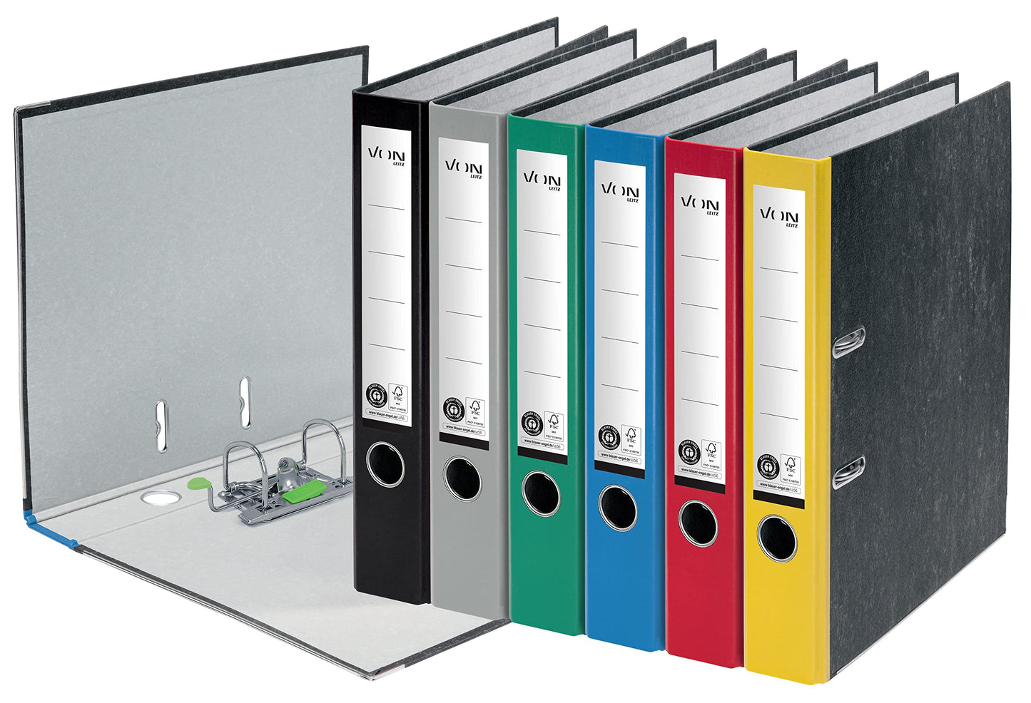 Leitz A4 folder, pack of 10, 100% recycled paper, 50mm spine width, holds 350 sheets, Blue Angel & FSC certified, for school, study & home use, blue color, 10540035.