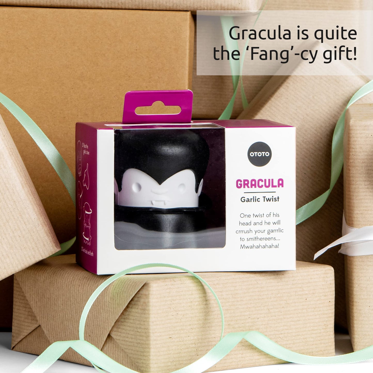 OTOTO Gracula Garlic Crusher - Garlic Chopper & Peeler - Garlic Press Dracula Easy to Use - Twister No BPA - Easy to Clean & Dishwasher Safe - Halloween Decor