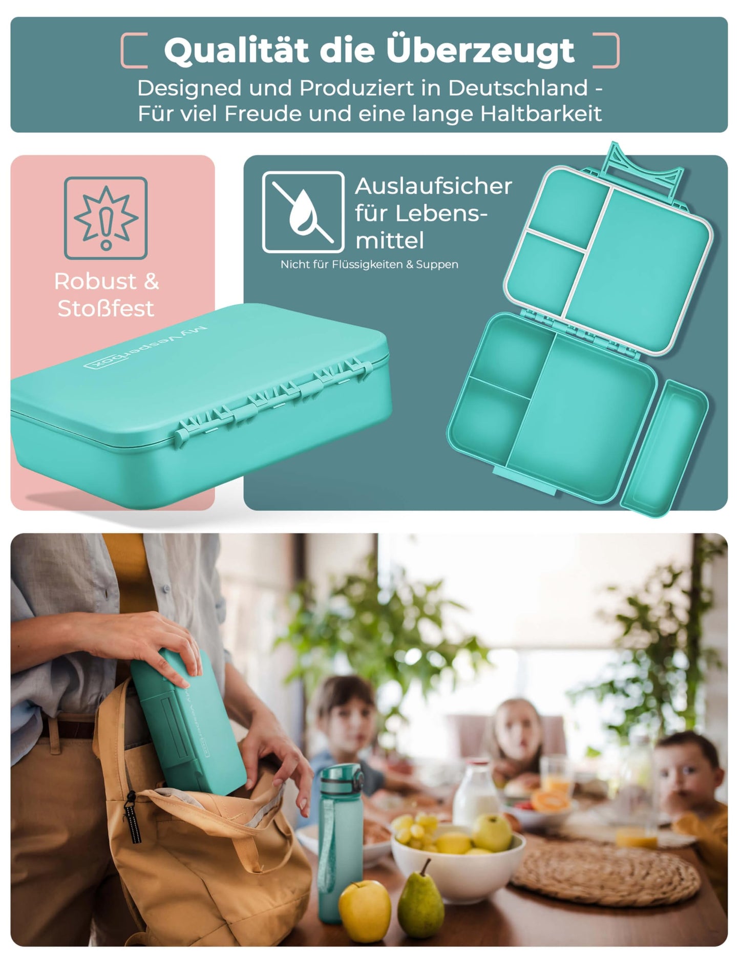 My Vesperbox - LIV - Bento Box for Kids - Made in Germany - Biobased - Leakproof & Divided - BPA Free - Extremely Durable - Lunchbox - Bento Box with Compartments - Snack Box.