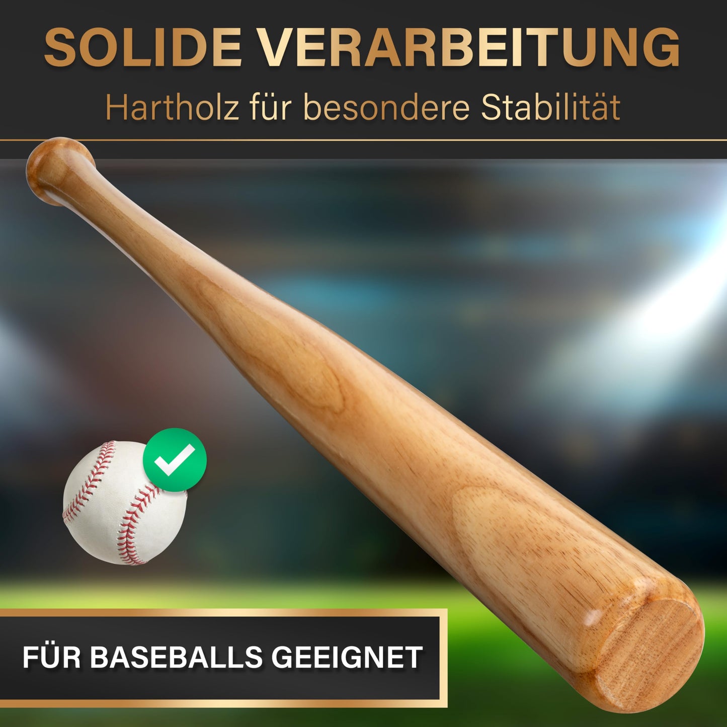 HEROESWORK Baseball bat made of wood or aluminum - Solidly crafted (wood), Non-slip grip 31 inches