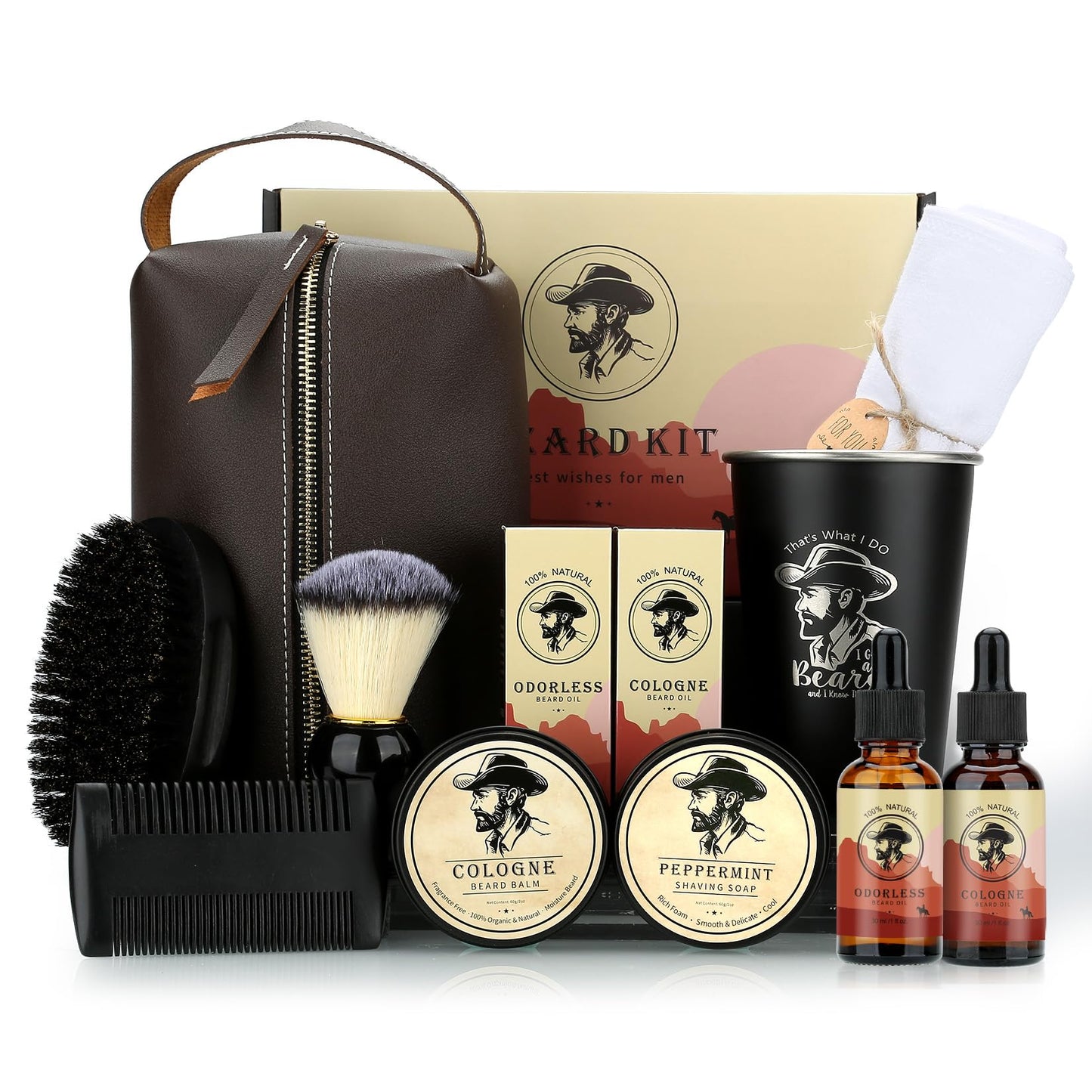 Beard grooming set for men, beard growth kit gifts for men dad, birthday gift for men, beard oil, beard brush, beard comb, beard balm, beard kit, gifts for men.