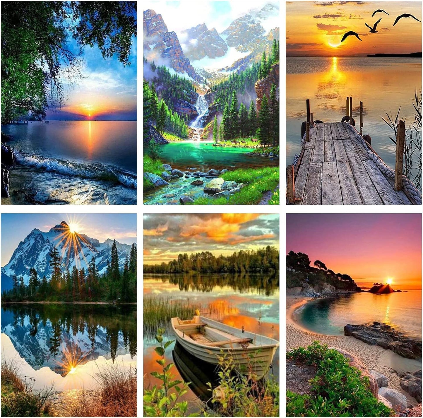 Generic 6 Piece Paint by Numbers for Adults and Kids Beginners, Realistic Landscape Oil Painting Canvas for Home Décor, Unframed (12X16in)(30X40cm), Unisex, Acrylic, Non-Foldable