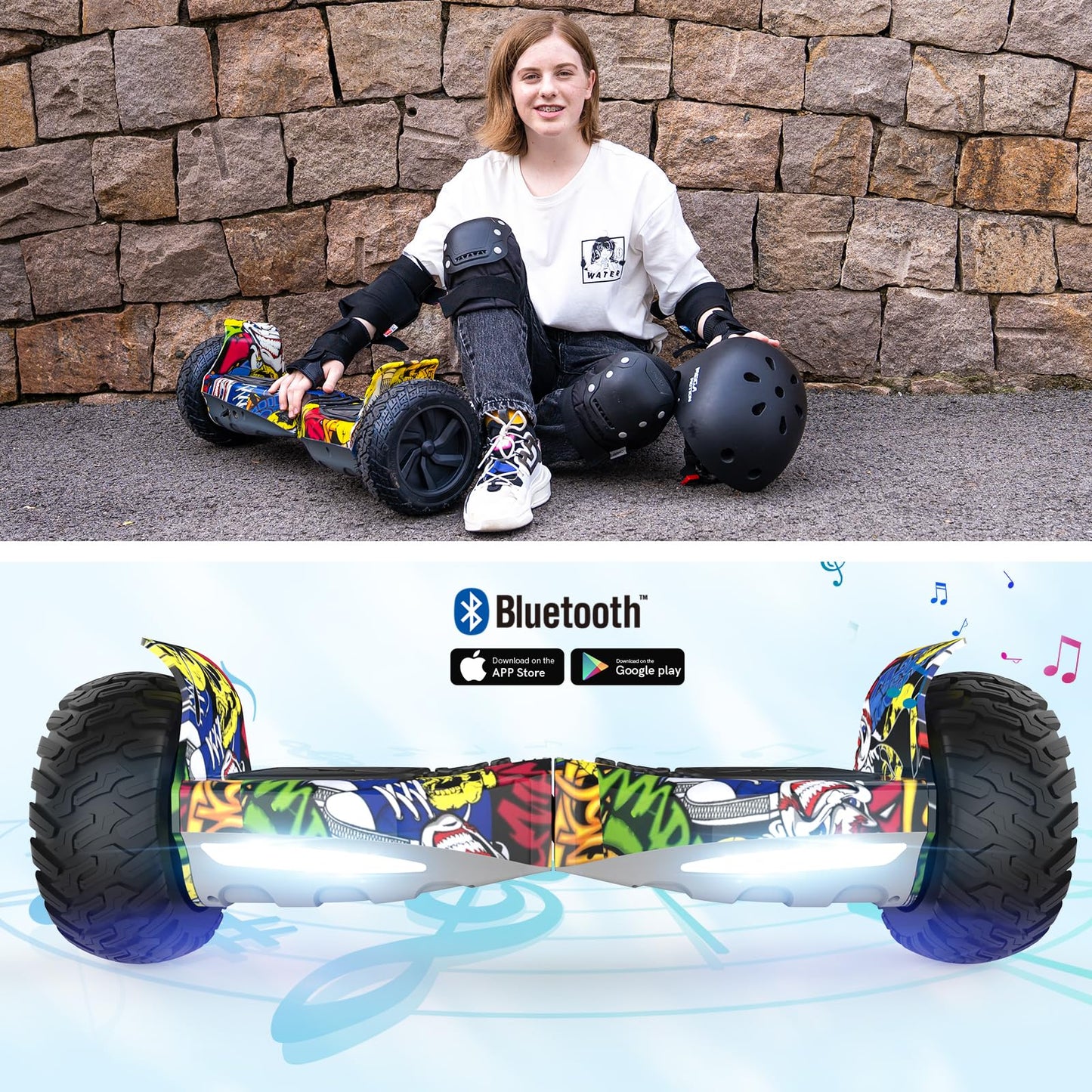 RCB Hoverboards SUV with Seat Hoverboards Off-Road, App-enabled Bluetooth Hoverboards, 8.5'' Hummer + Hoverkart Go Kart for Self Balancing hoverboards, Gift for Kids