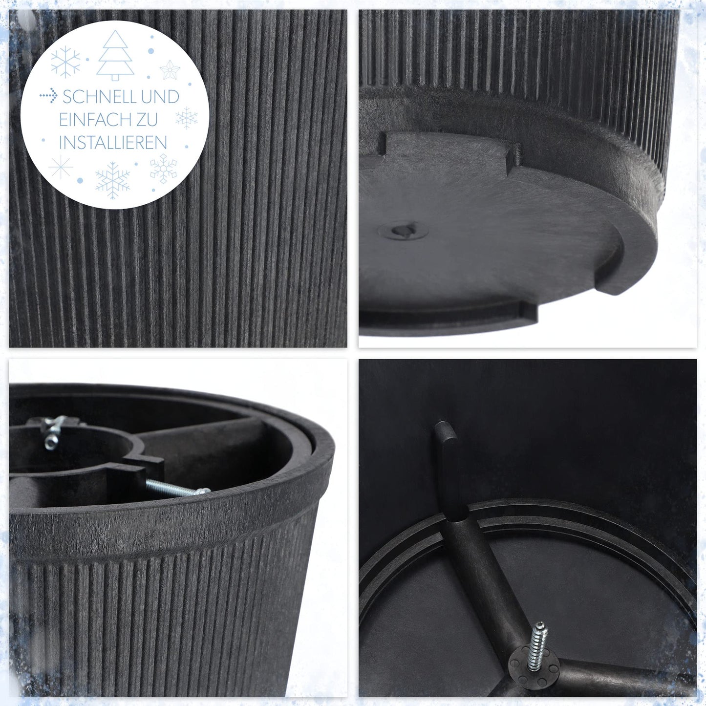KADAX Christmas tree stand, made from recycled plastic, for real trees up to 250cm in height. Graphite color.