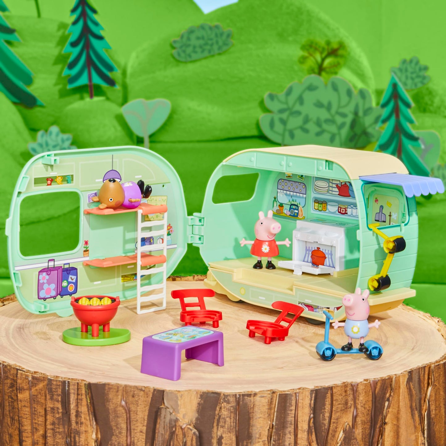 Peppa Pig Peppa's camper van playset, car toy with accessories and 3 figures, trailer toy for camping adventures, for children ages 3 and up