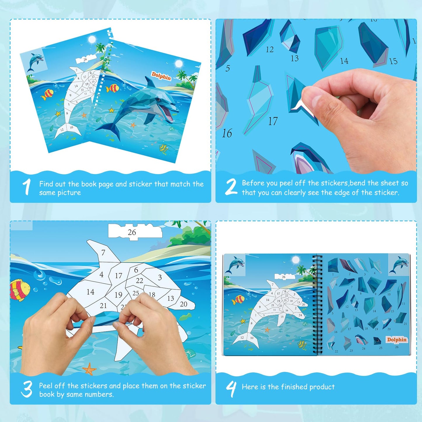TCJJ 3Pcs Dinosaur Sticker Book for Kids 4-10 years old, 30 picture sticker book for girls by number, children's sticker books to improve intelligence, for Christmas gifts, school.