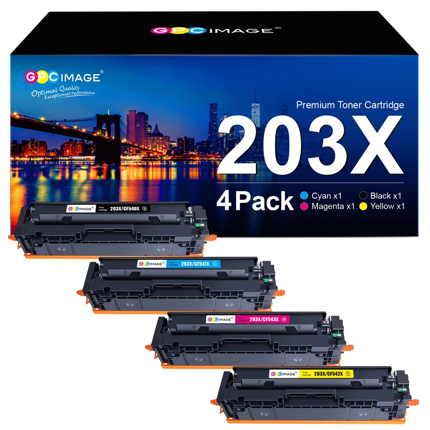 GPC IMAGE 203X Compatible for HP 203X 203A Toner Set for HP Color Laserjet Pro MFP M281fdw Toner M254dw M254nw M281fdn M280nw M281cdw M254dn CF540X CF540A (Black Cyan Yellow Magenta, 4 Pack)