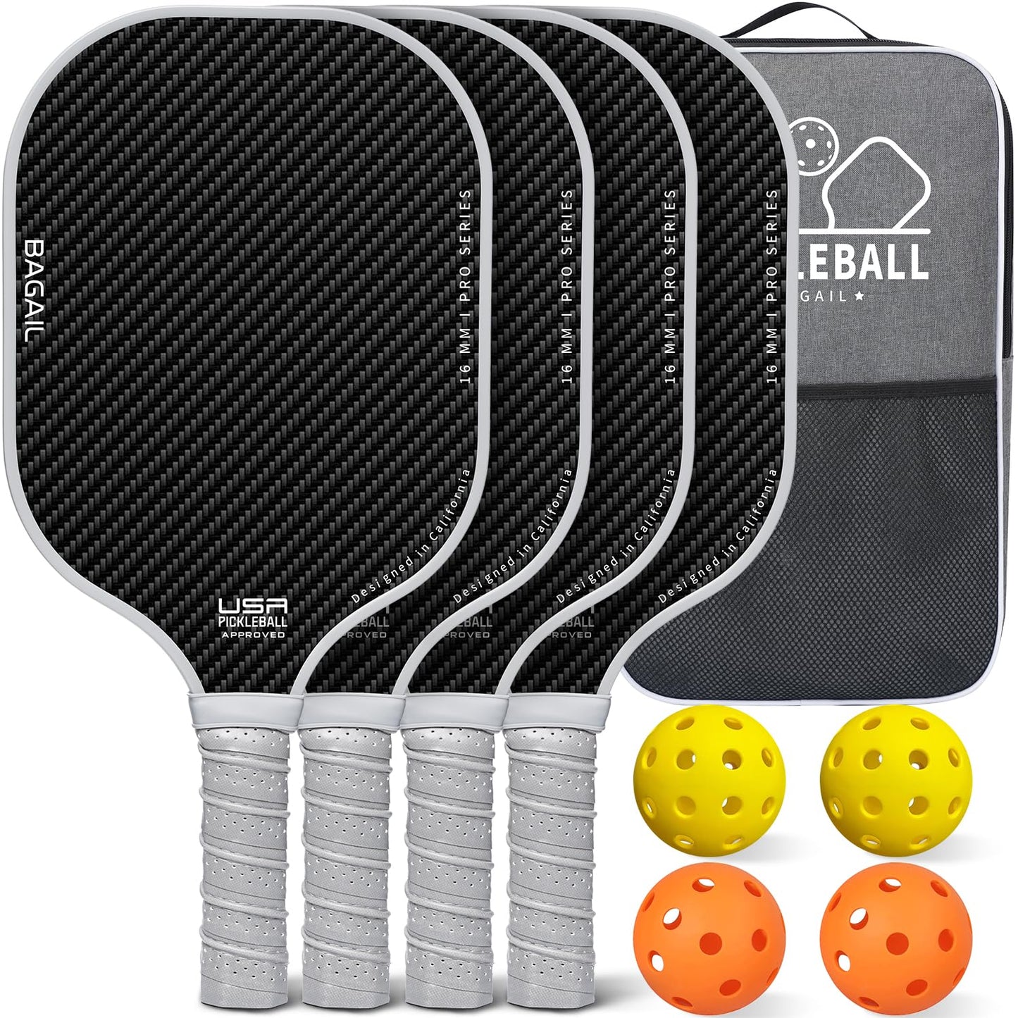 BAGAIL Pickleball Paddle Set with 4 balls, light, high shock absorption, ergonomically designed, suitable for indoor and outdoor pickleball games.