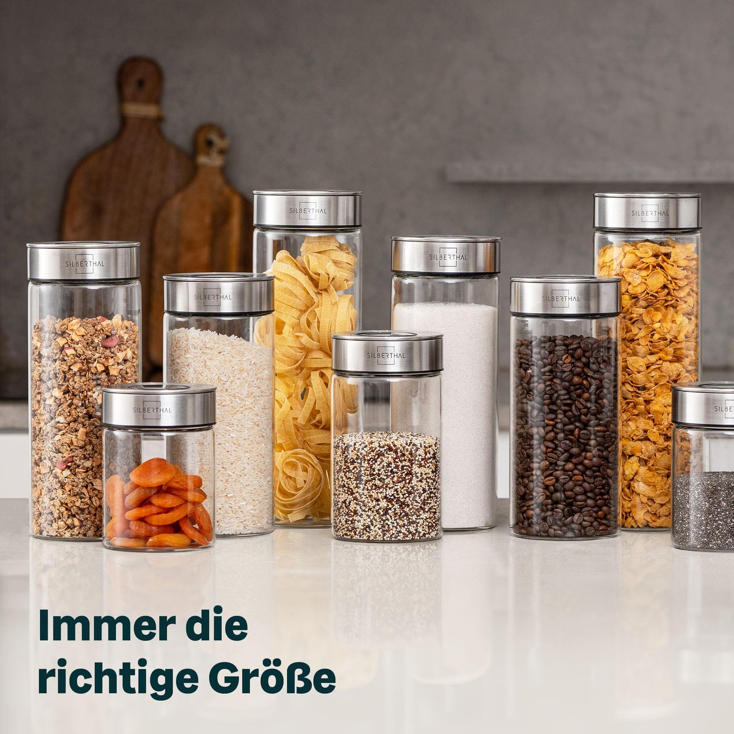 SILBERTHAL Storage Jars Glass with Lid 1700 ml - Glass jars for airtight & leak-proof storage in the kitchen.