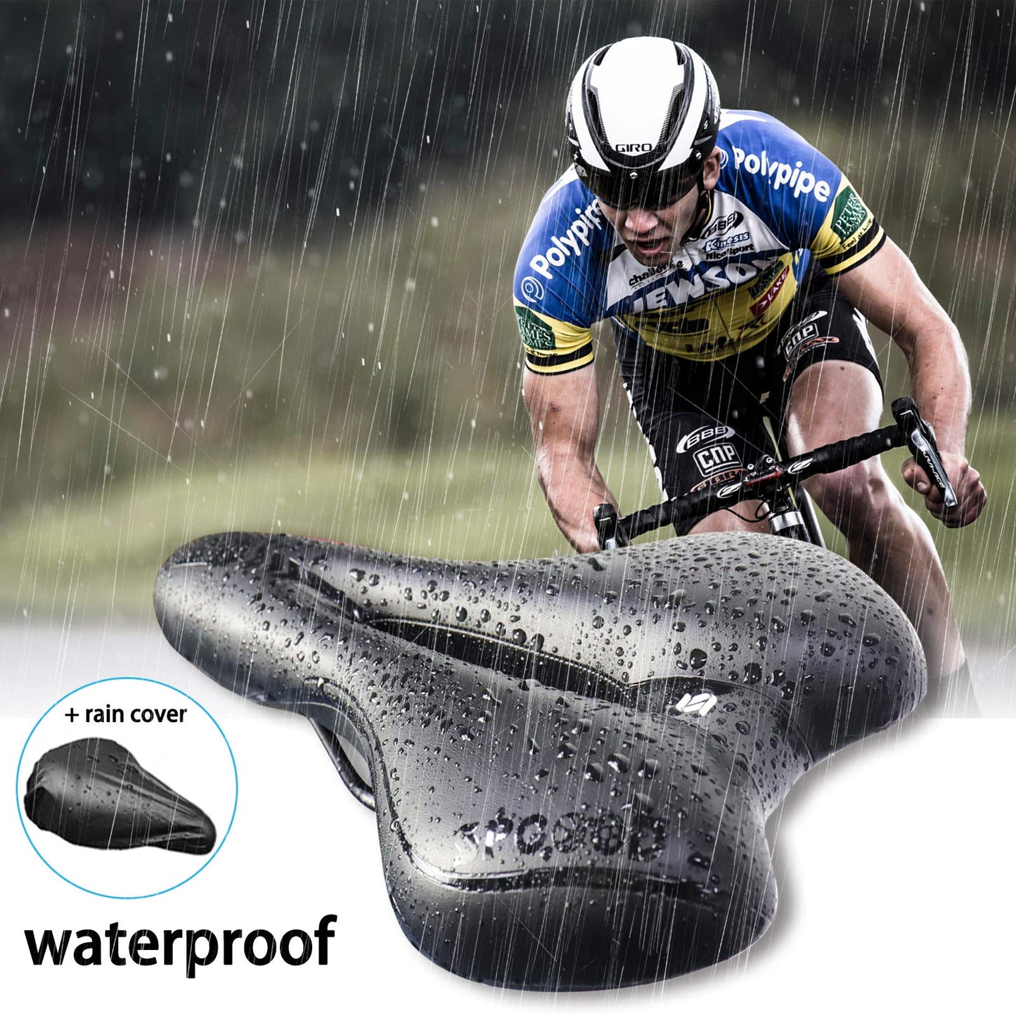 SPGOOD Bike Saddle Men Women Comfortable Wide Soft Gel Ergonomic Bicycle Seat with cover & wrench for Mountain Bike MTB Trekking Road Bike Indoor Cycling E-Bike Bicycle Seat 27*16cm