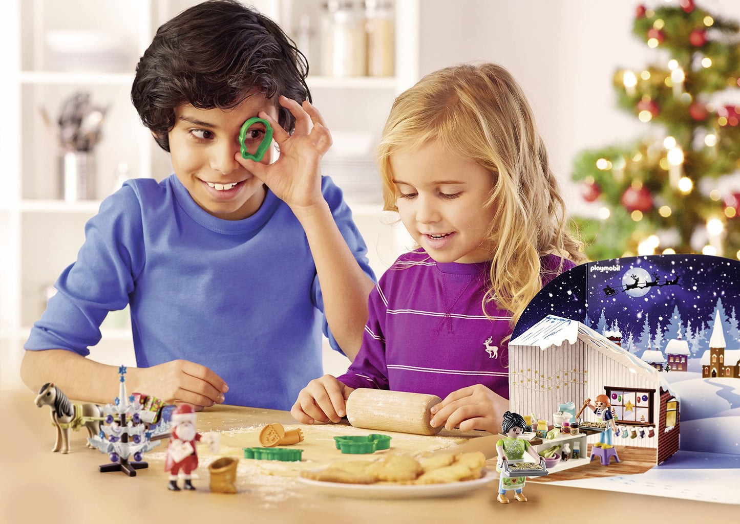 PLAYMOBIL Christmas 71088 Advent Calendar for kids: Christmas baking with cookie cutters, incl. toy bakery, toy for kids aged 4 and up.