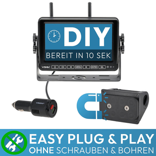 VSG24 7" Element HD 2 Camera Wireless Rearview System with Battery Magnet for Camper & Truck, Car Kit with Wireless Rearview Camera + Monitor, DIY Retrofit 12V-24V, Digital Camera, Car Rearview Mirror