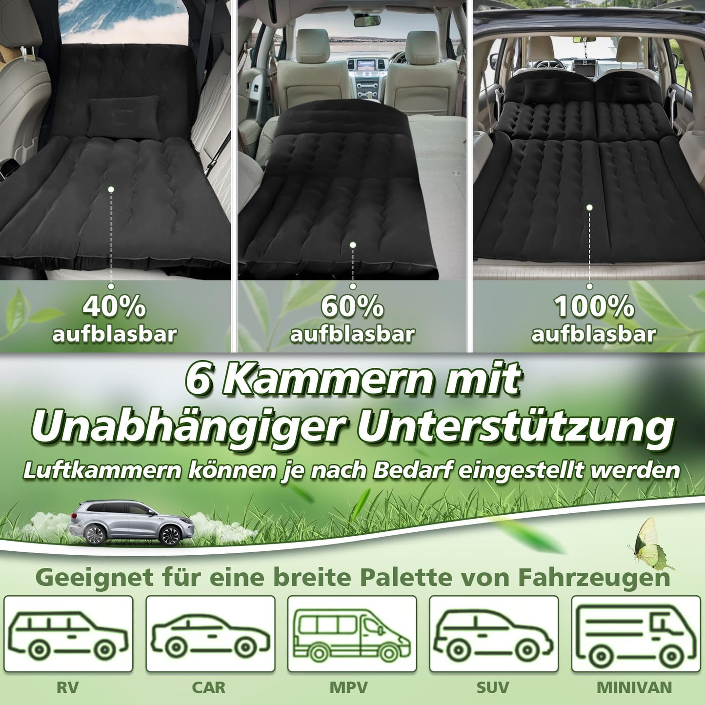 YOOHBERRY'S Car Mattress, 200*125cm SUV Car Air Mattress with Air Pump, 2 Pillows, Rear Seat Air Mattress Pillow, Thickened Flocking Inflatable Car Bed Trunk for Camping (200*125)