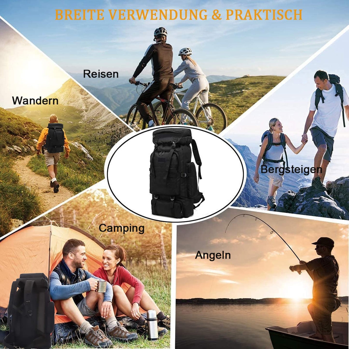 Kabxhueo Large Backpack 60L-80L Hiking Backpack Waterproof for Men & Women - Travel Backpack, Emergency Backpack, Trekking Backpack for Survival, Hiking, Camping, Fishing & Travel (Backpacker Backpack)