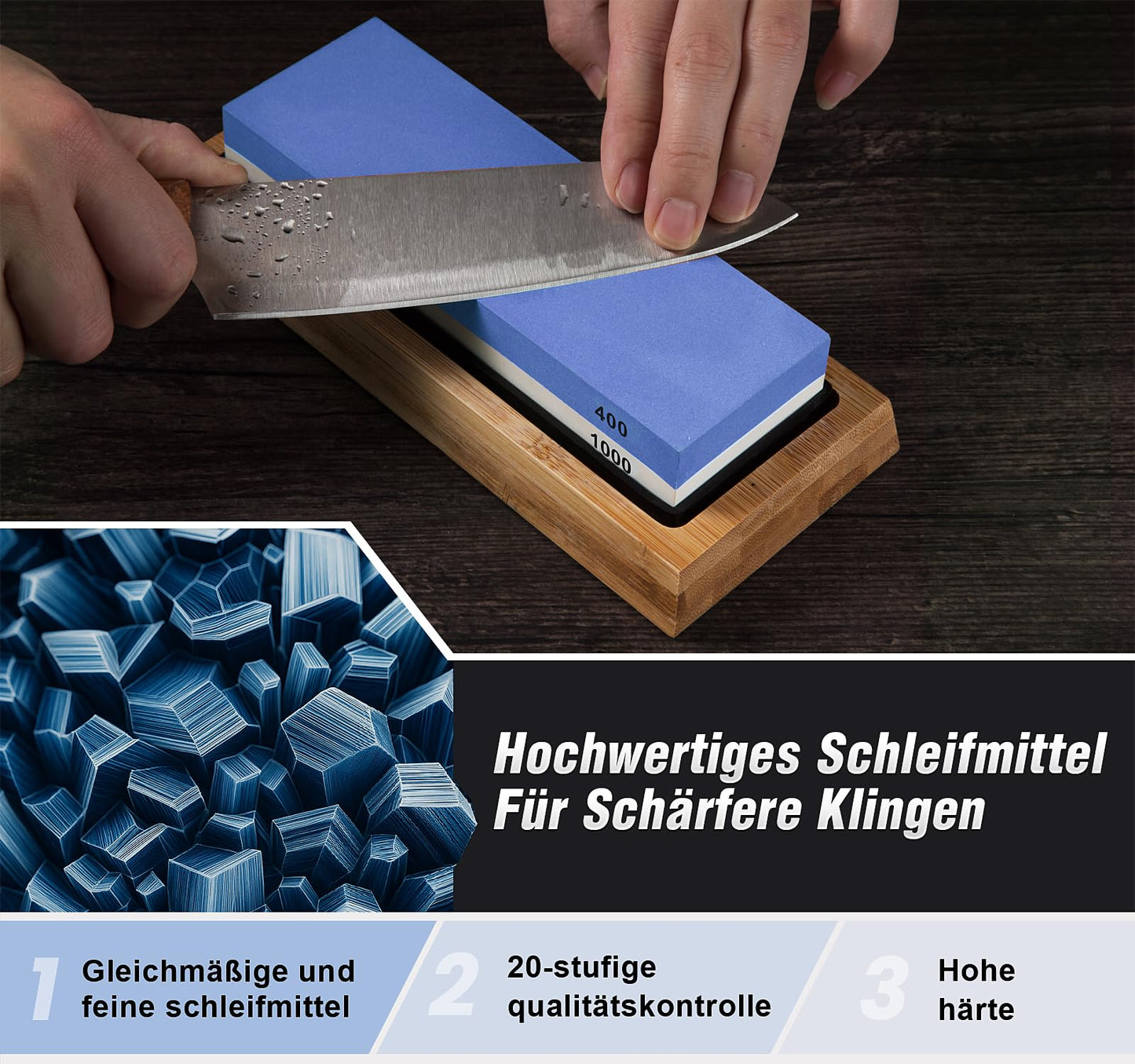 S SATC Premium Sharpening Stone Knife 400/1000/3000/8000 Grit - Precision sharpening for kitchen knives - Knife sharpening stone set