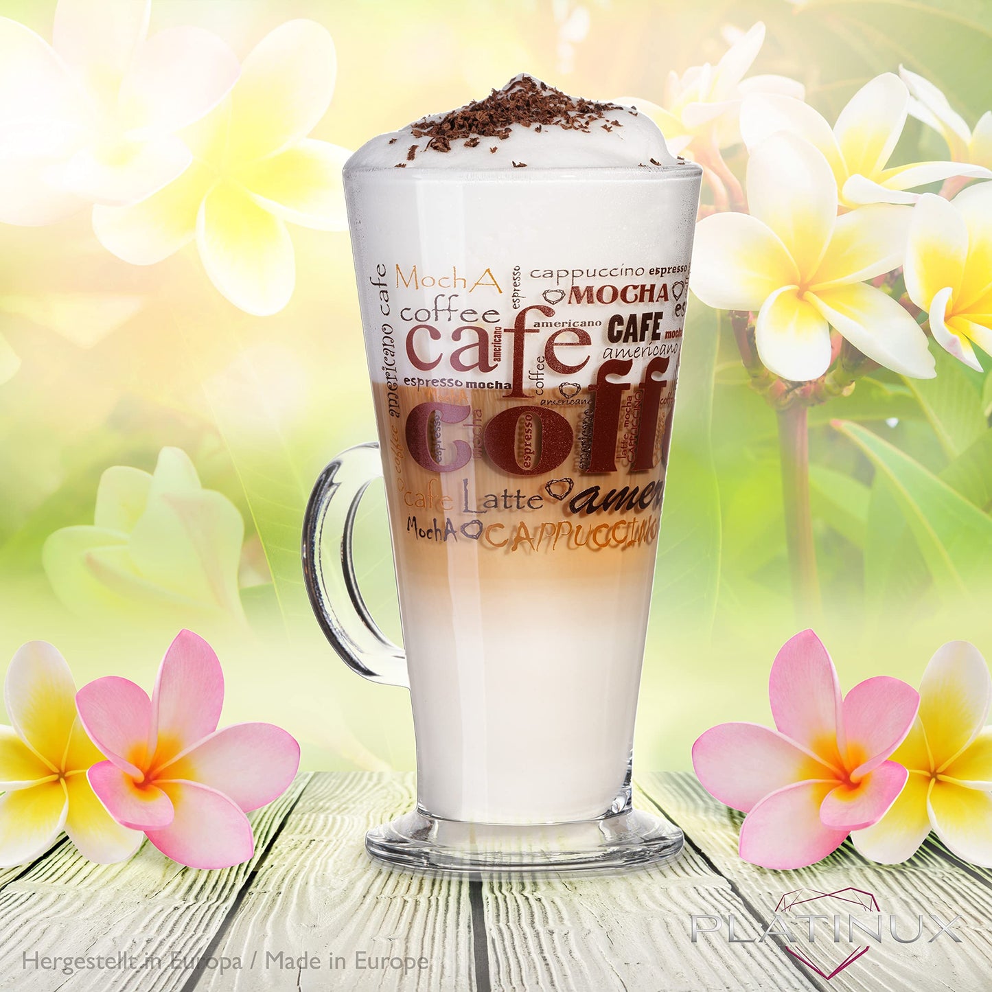 PLATINUX Coffee Glasses with design max. 280ml Set of 6 made of glass Latte Macchiato Glasses with handle Cappuccino Glasses