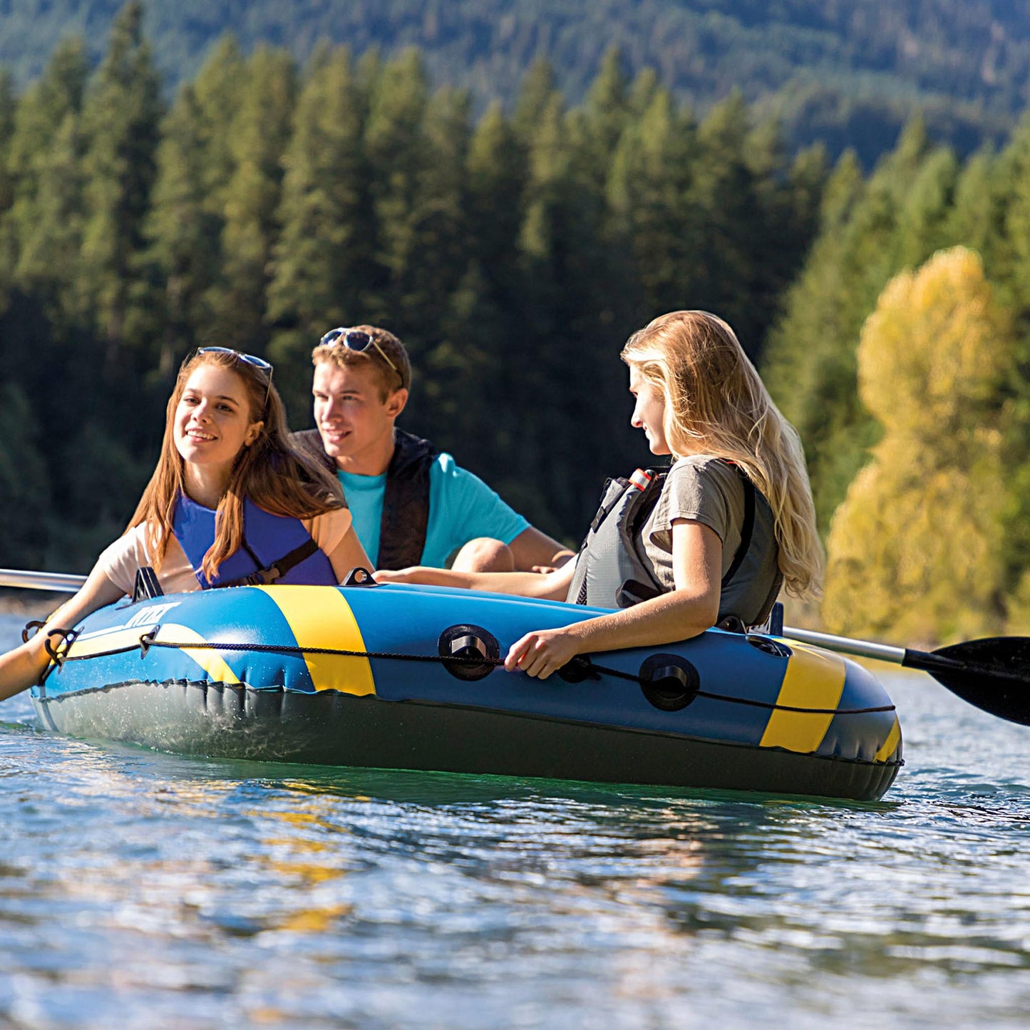 Intex Challenger 3 Set Inflatable Boat - 295 x 137 x 43 cm - 3-piece - Blue/Yellow, 68370NP, 6.5 kg