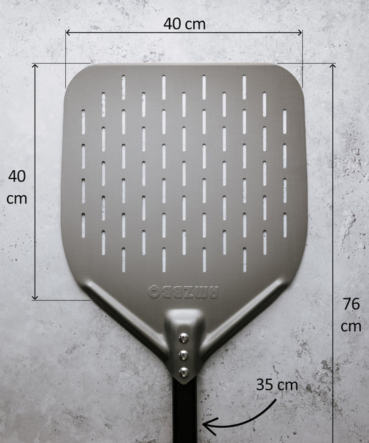 AMZBBQ® Premium Pizza Peel - 40 x 40 x 76 cm Perforated Pizza Paddle made of Hard Anodized Aluminum for Easy Sliding on Pizza Stone - Grill Accessory Gift for Men