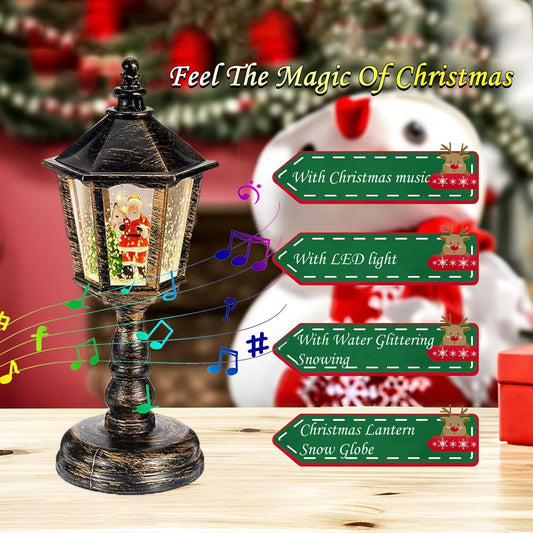 Christmas snow globe lantern with music, Christmas decoration LED vintage Christmas water glitter snow globe night light, gift for Christmas party, tabletop, home decor.