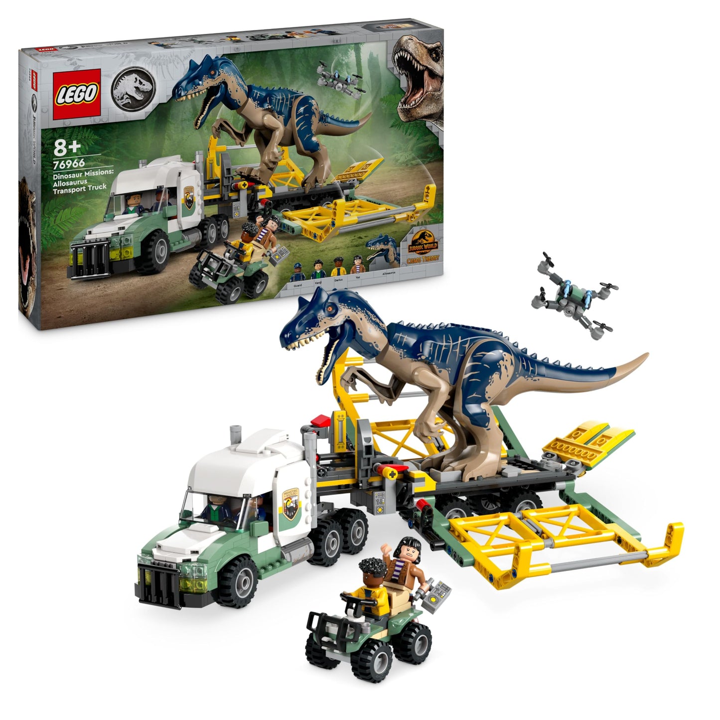 LEGO Jurassic World Dinosaur Missions: Allosaurus Transporter, Dino Playset, Gift idea for kids featuring Minifigures Kenji, Darius, and Yaz. For boys and girls aged 8+. 76966
