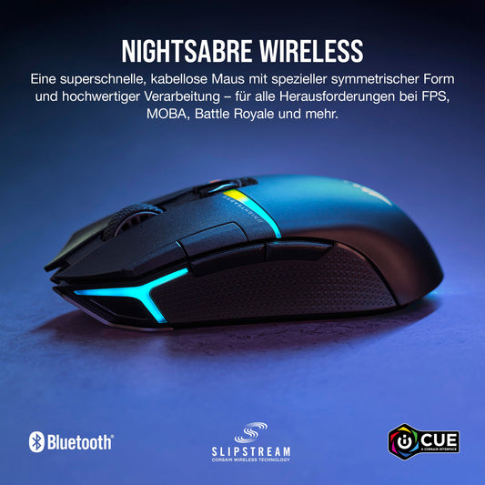 CORSAIR NIGHTSABER WIRELESS RGB FPS/MOBA Gaming Mouse - 26,000 DPI - 11 Programmable Buttons - Up to 100 Hours of Battery Life - iCUE Compatible - PC, PS5, PS4, Xbox - Black