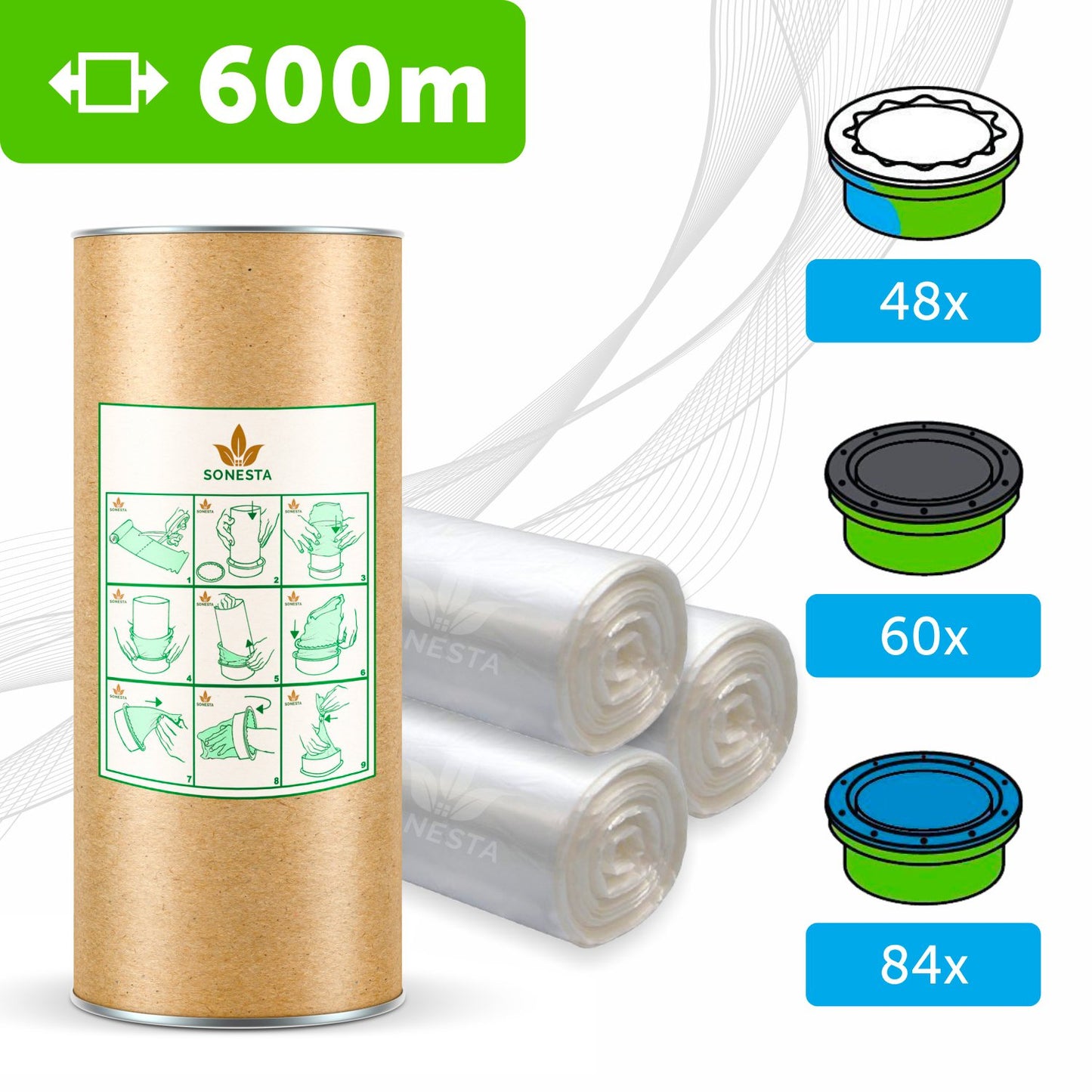 600m ECO refill film for diaper twister diaper bin compatible with Tommee Tippee TEC, Simplee, Twist & Click | Compatible with refill cassettes| with odor barrier easy to use
