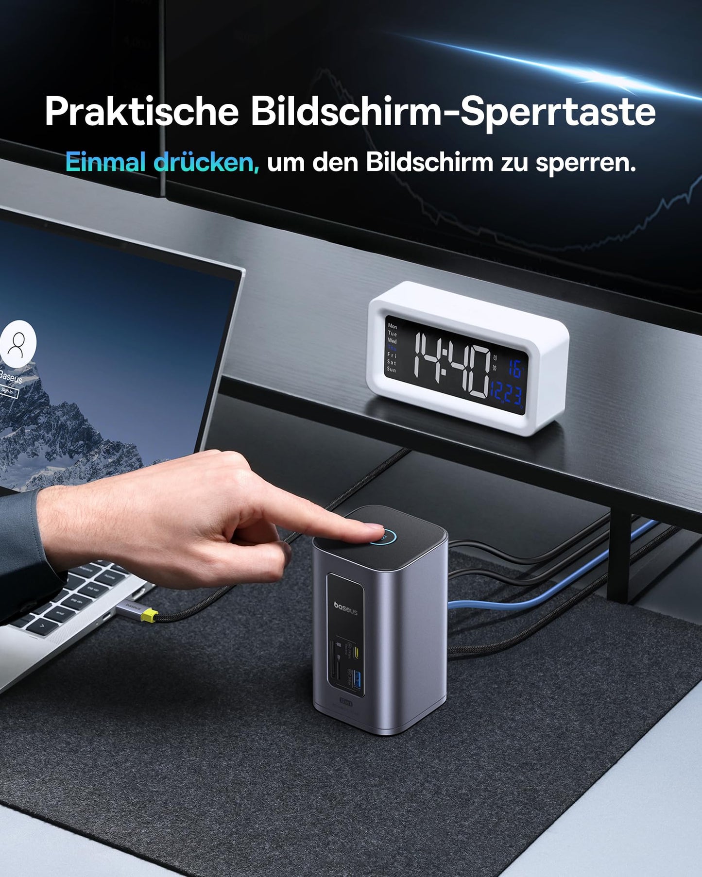 Baseus Docking Station USB-C, Nomos Air 12 in 1, Docking station for 2 monitors, 2 * 4K HDMI, 10Gbps USB-C/A, 100W PD, Gigabit Ethernet, Compatible with Dell/HP/Lenovo/Asus/Acer/Mac laptops.