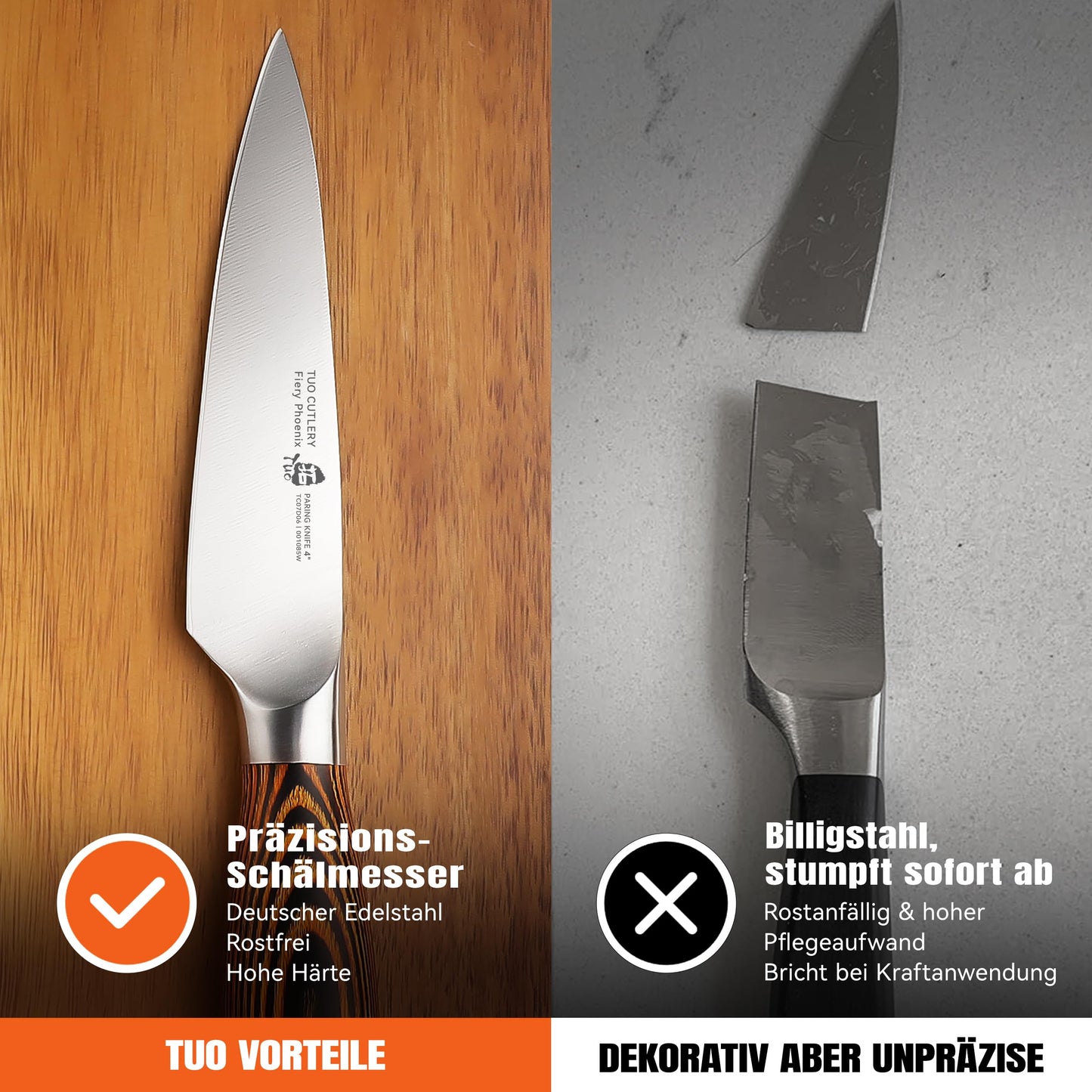 10cm vegetable knife, sharp paring knife, small kitchen knife made of high carbon German stainless steel, rust-resistant kitchen utensil, luxurious gift box included - Fiery Phoenix series