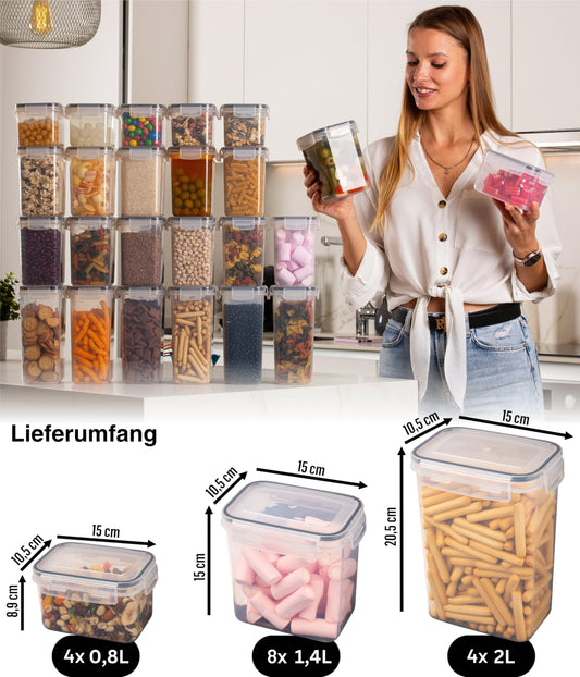 Deco haus® airtight storage containers with lids 16-piece set - For pasta, cereal, flour - Storage box with lid - Kitchen storage containers - Kitchen storage & organization