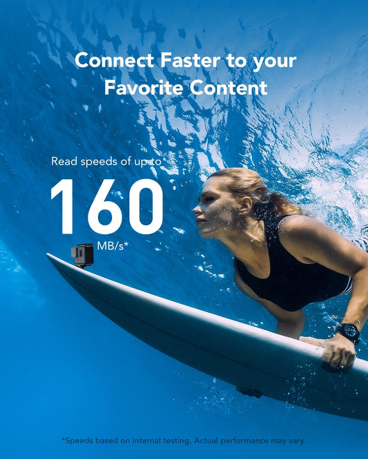 Lexar Blue Micro SD Card 512GB, up to 160 MB/s read, microSDXC UHS-I card, Class 10, U3, V30, A2, Full HD & 4K video, high-speed memory card for smartphones/tablets/action cameras.