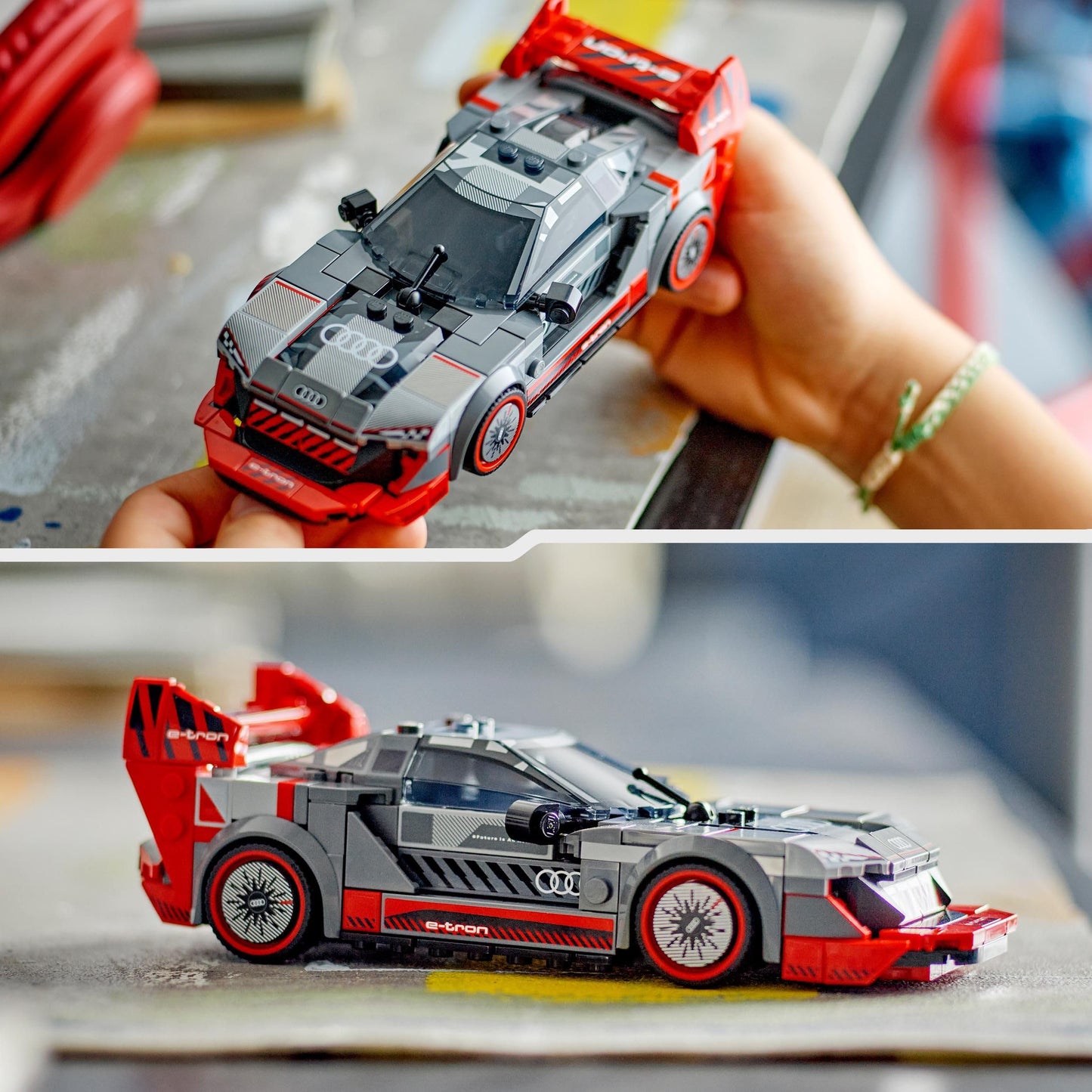 LEGO Speed Champions Audi S1 e-tron Quattro race car set with buildable, play and display toy car, model vehicle for kids, gift for 9 year old boys and girls 76921