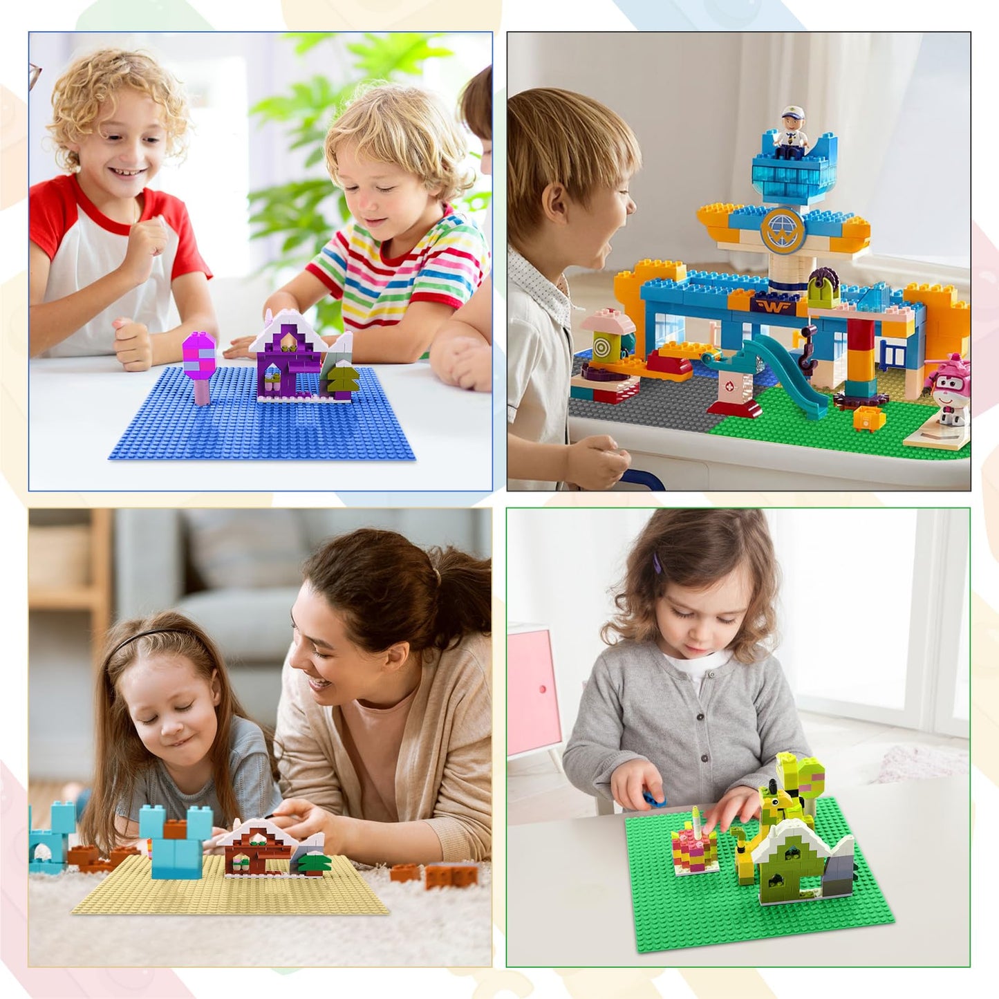HUIZDQ 6-Pack Building Block Set, compatible with most brands, peel and stick baseplate for tabletop, wall.