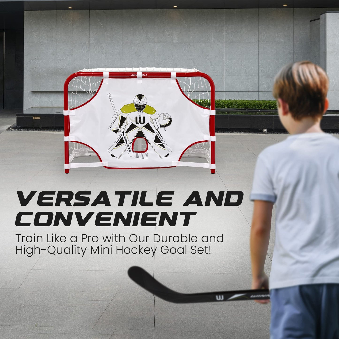 Winnwell Mini Hockey Set 31" - Metal Goal with Net, 2 Sticks, 1 Ball, 1 Target Board, Multicolor