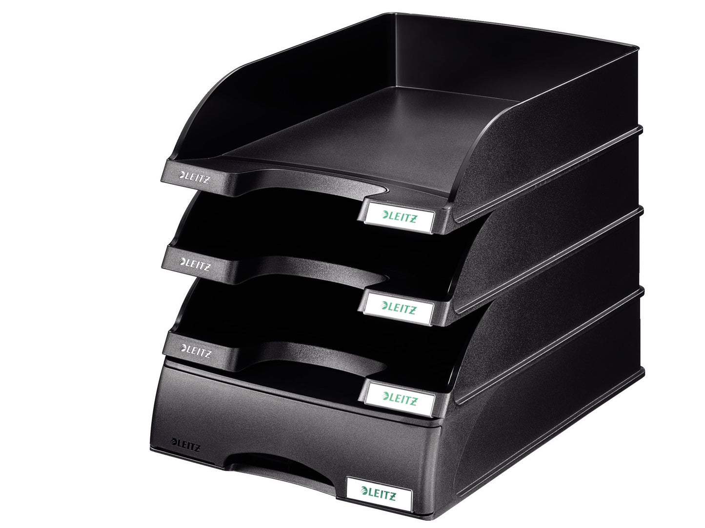 Leitz Set 2x Standard A4 Letter Tray + Letter Tray Drawer, Premium Quality Letter Tray, Stackable Desk Organizer, Compatible with Plus Series, Black, 52270095 + 52100095