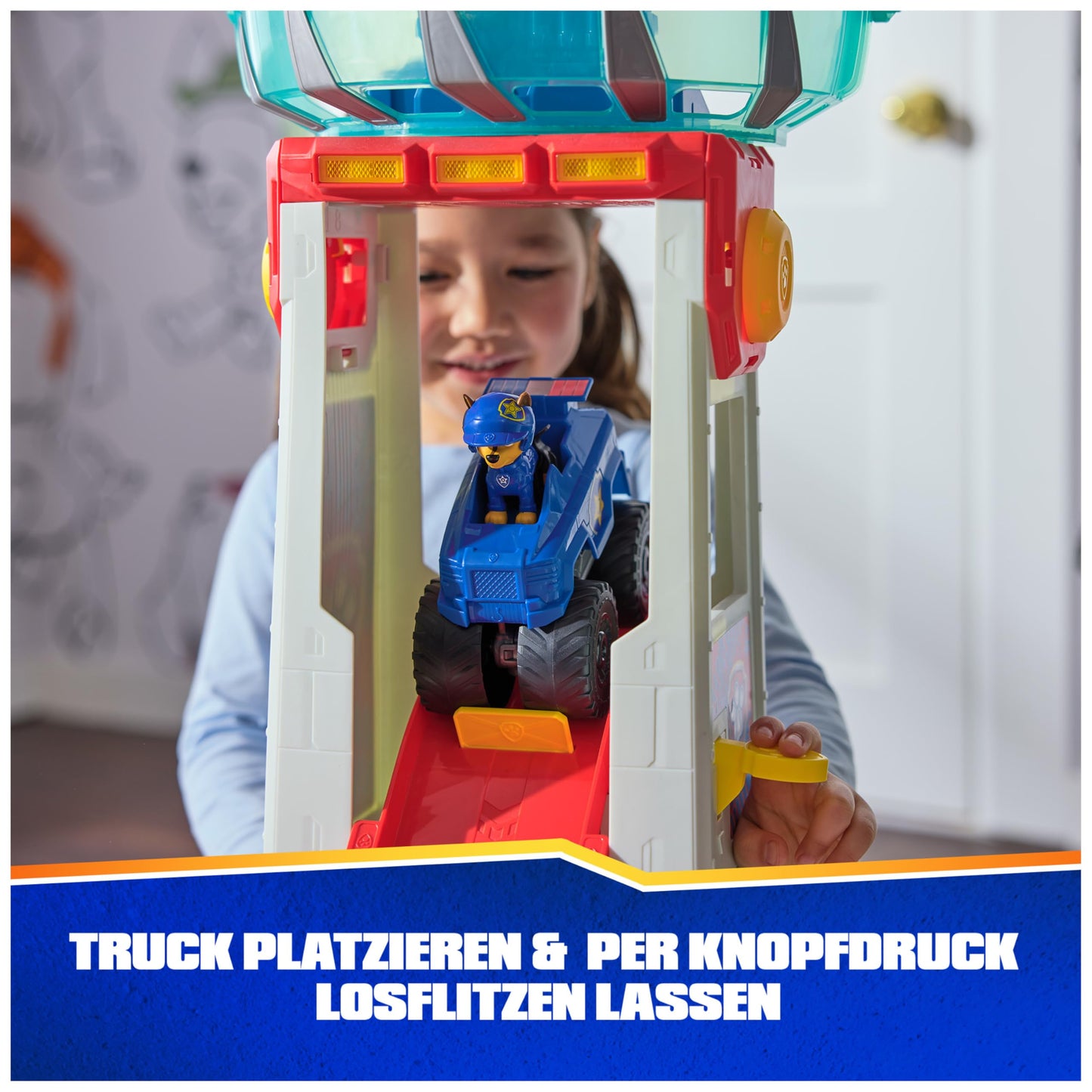 PAW Patrol Rescue Wheels - Superloop Tower, extra large tower with launch ramp and loop, light & sound effects, includes Chase monster truck and figure, toy for kids ages 3+