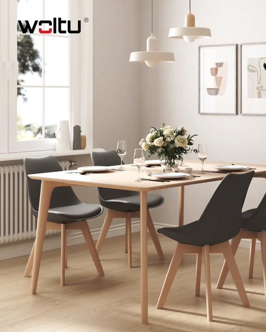 WOLTU Dining Chairs Set of 4, Scandinavian Kitchen Chairs Retro Design, Seat made of faux leather, with solid wood legs, load capacity up to 150 kg, Gray