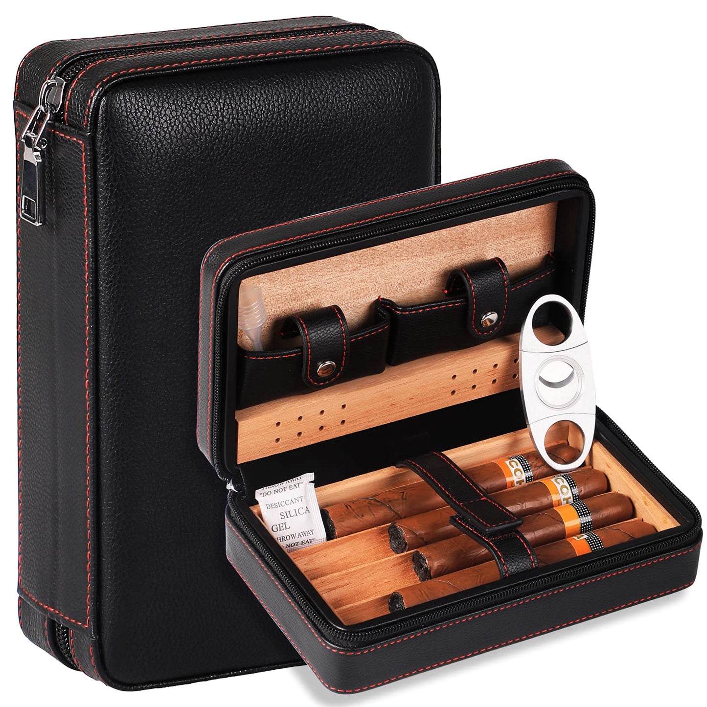 M TIME C CLUB 4-Finger Travel Cigar Case, Cigar Humidor with Cigar Cutter and Humidifier, Gift for Groomsmen, Birthday Gift, Father's Day Gift