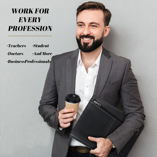 Calfinder conference folder A4 leather with zipper 12.9 inch tablet bag genuine cowhide premium handmade leather portfolio, padfolio, leather folder, document holder, business portfolio, file folder.