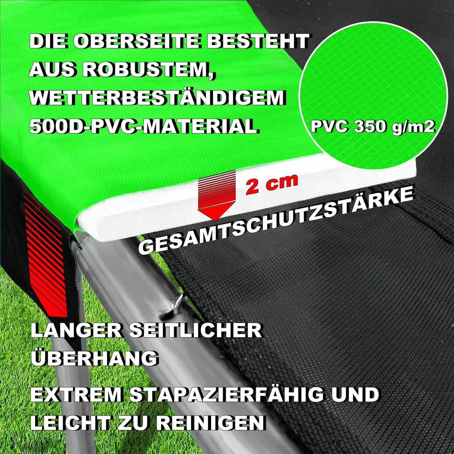 Baunsal® Trampoline Padding Ø 244 cm with 30 cm width in light green-black, 20 mm thick, UV-resistant, tear-resistant. Replacement parts for outdoor trampolines.