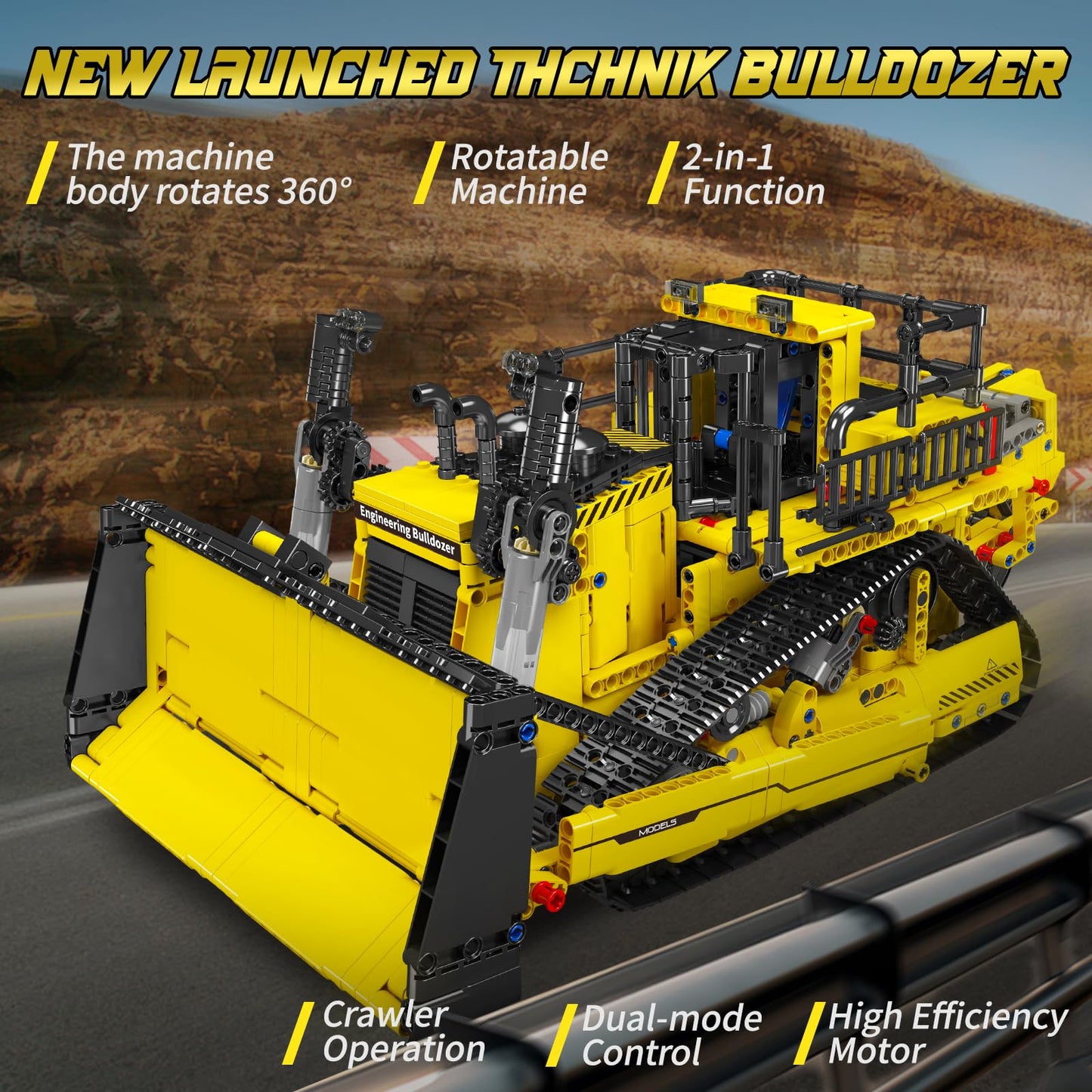 Mould King Technic Bulldozer, with remote controlled construction toy, 2.4 GHz RC truck kit, motorized technical vehicles (1508 pieces)