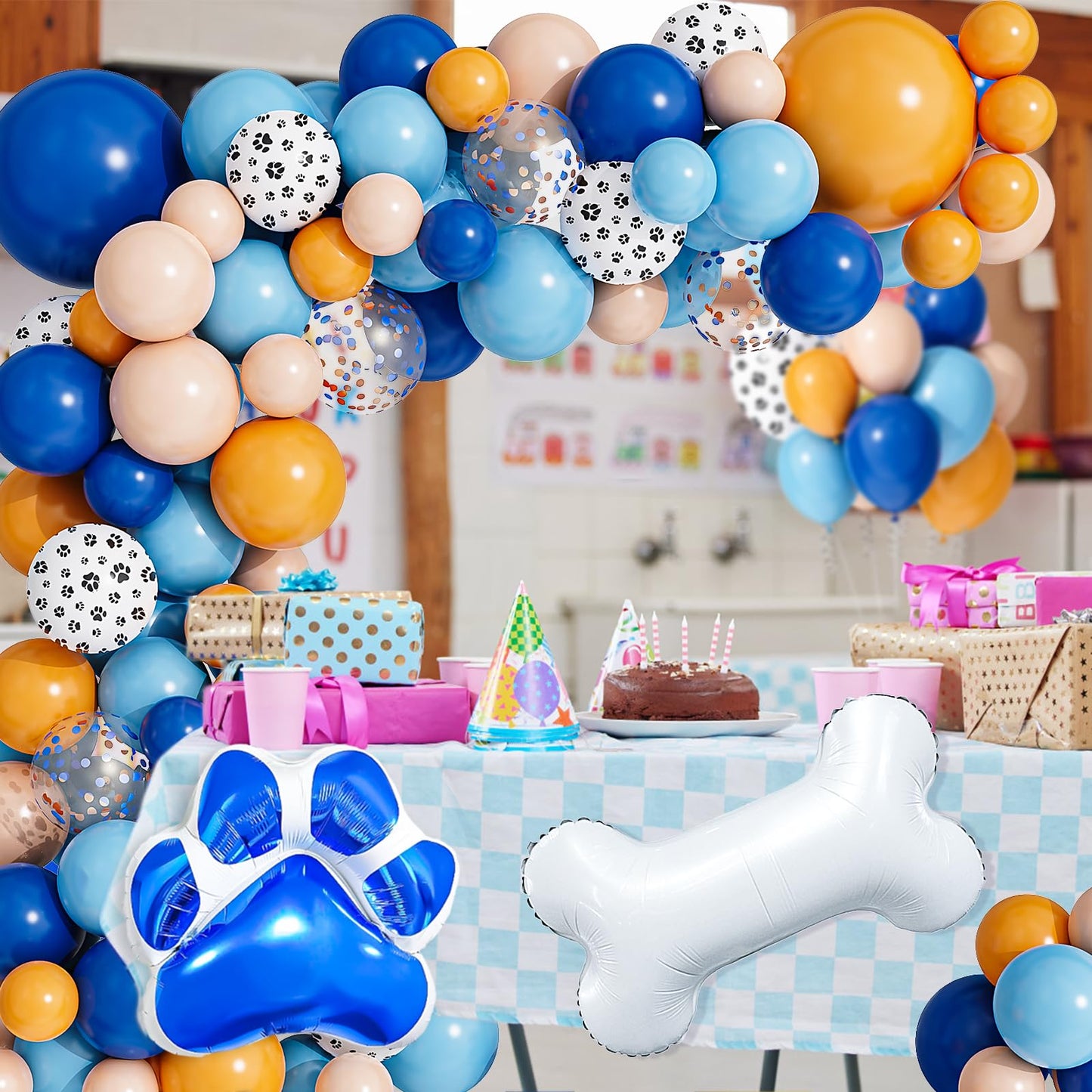 124 Piece Dog Paw Balloon Garland Blue Balloons Dog Foil Balloon Printed Boy Girl Birthday Decor Blue Orange Balloons Dog Theme Kids Birthday Boy Girl Baby Showers