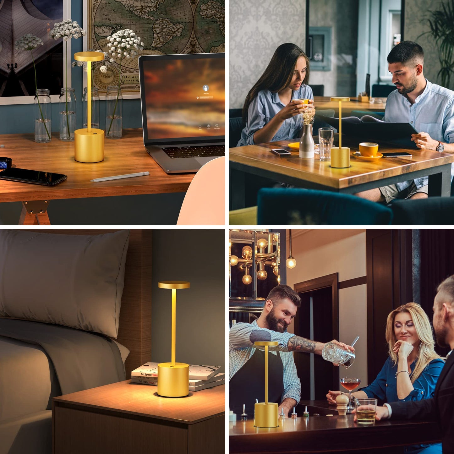 SLSMD Cordless Table Lamp, 5000mAh Metal Aluminum Dimmable LED Battery Table Light, Portable USB Rechargeable Bedside Lamp, Suitable for Indoor Outdoor Dining Room Bar Patio (2 Gold)