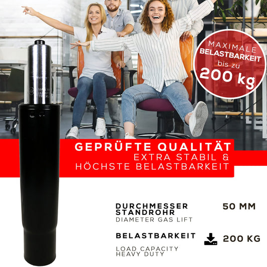 MYNEEED Office Chair Gas Spring - Gas Pressure Spring Load Capacity up to 200 kg - Gas Dampers for Swivel Chair, Executive Chair, Stool, Desk Chair - Gas Spring Column Office Chair, Column Length: 200 mm Black