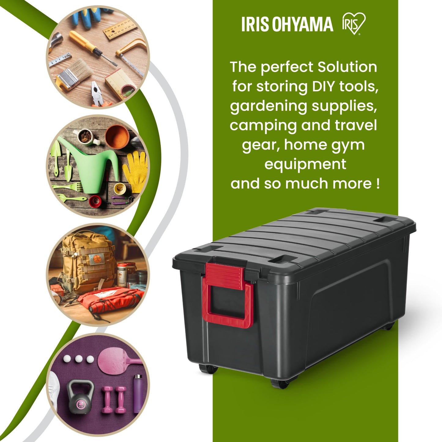 Iris Ohyama, Large Plastic Storage Box, 75L Garage Storage Box, Set of 3, SIA-75, Black, Stackable, Snap Locks - W78 x D39.5 x H35 cm